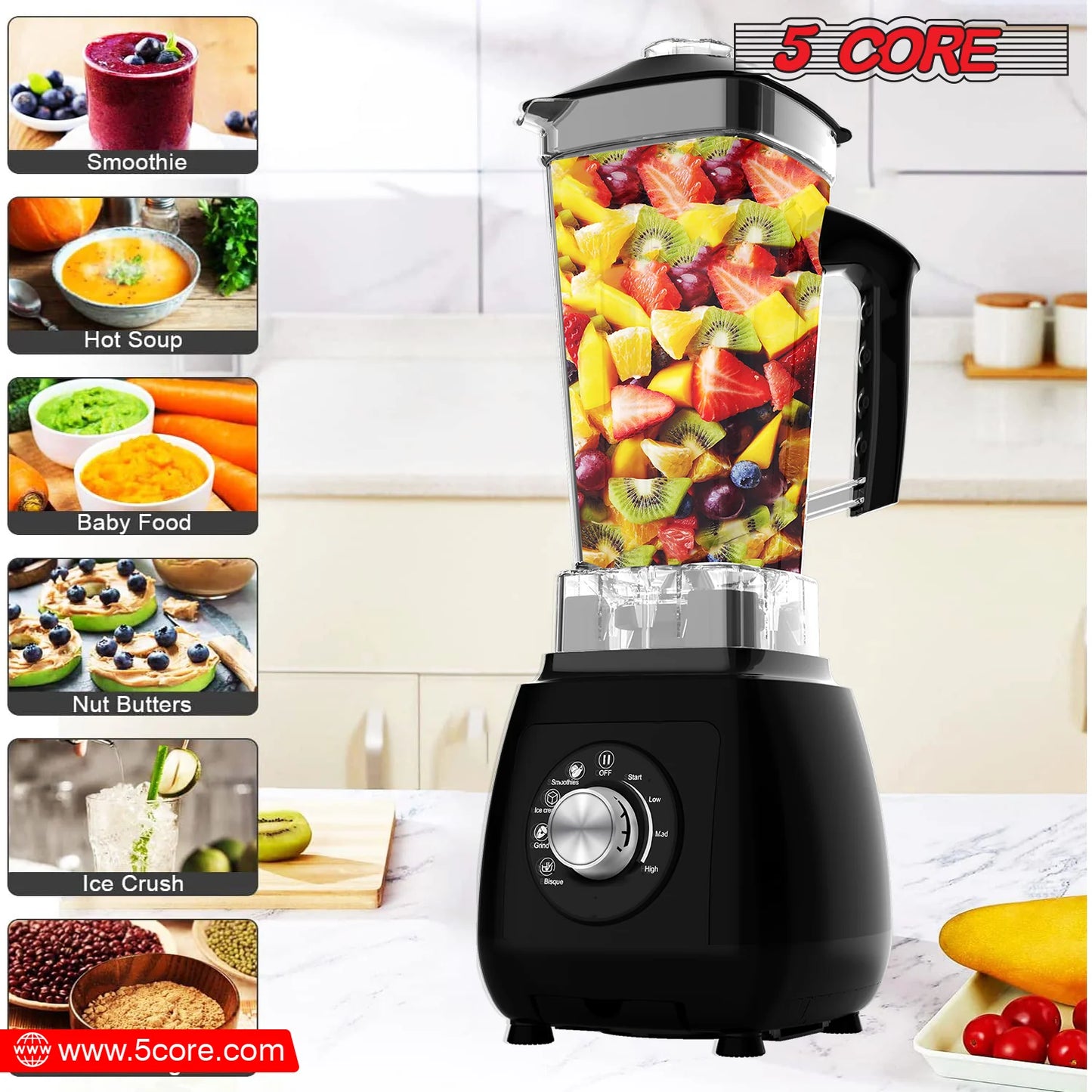 5 Core Personal Blender for Shakes & Smoothies/ Portable Blender 68 Oz Capacity, Titanium Blade, Travel Cup & Lid/ Heavy-Duty Portable Blender & Food Processor Ideal for Juices, Baby Food- JB 2000 M