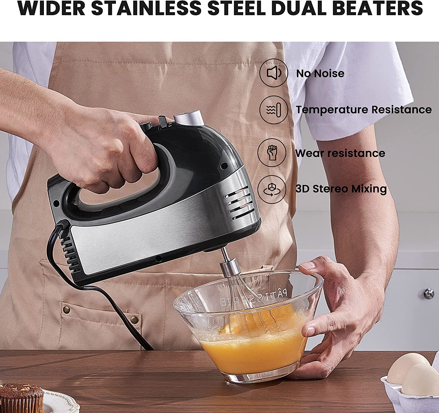 Hand Mixer Electric,  5-Speed Hand Mixer with Turbo Handheld Kitchen Mixer Includes Beaters, Dough Hooks and Storage Case (Black)