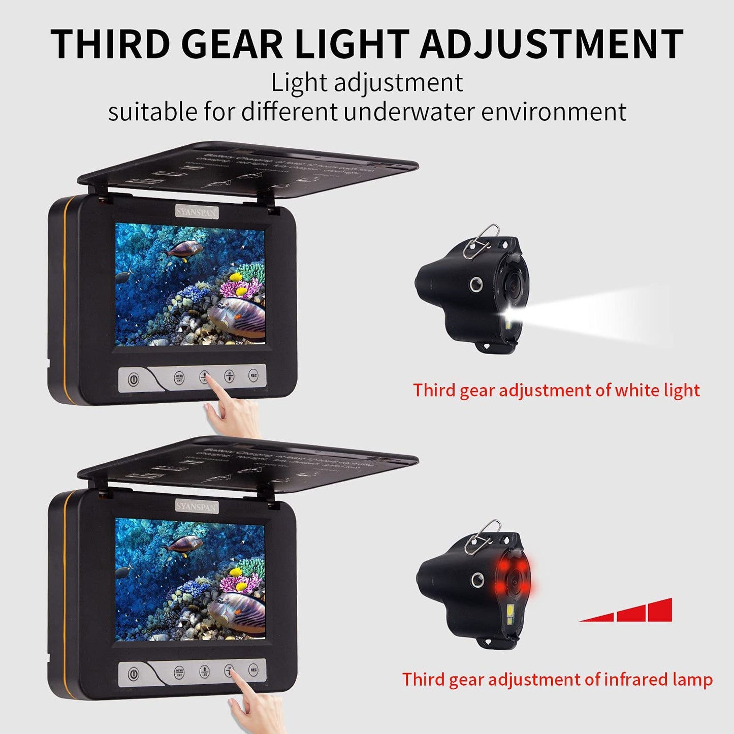 SYANSPAN Video Recording Temperature and Depth Display Fish Finder Underwater Fishing Camera,Hd 5" Video Camera Monitor IR LED for Ice Fishing 15/30M Cable