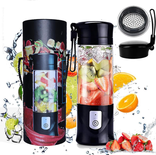 Portable Blender, Type-C Rechargeable Travel Juicer Cup Electric Mini Personal Size Blenders for Smoothies and Shakes Fruit Juice Mixer with 6 Updated Blades for Travel Sports Kitchen13.5Oz(Black)