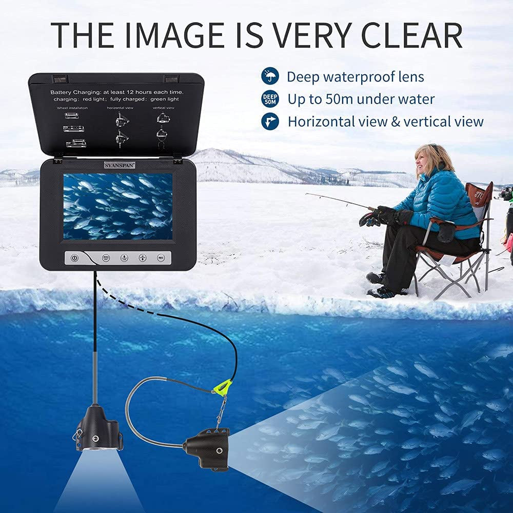 SYANSPAN Video Recording Temperature and Depth Display Fish Finder Underwater Fishing Camera,Hd 5" Video Camera Monitor IR LED for Ice Fishing 15/30M Cable