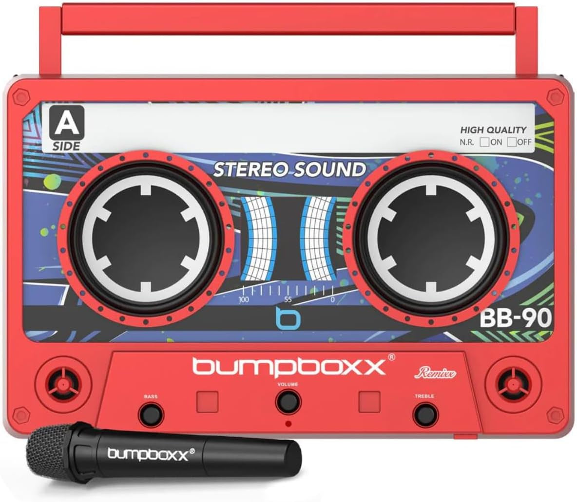 Remixx Bluetooth Boombox | Bluetooth Speaker with the Looks of a Cassette | Bringing Back the Retro Cassette Vibes | Includes Wireless Microphone | Electric Red