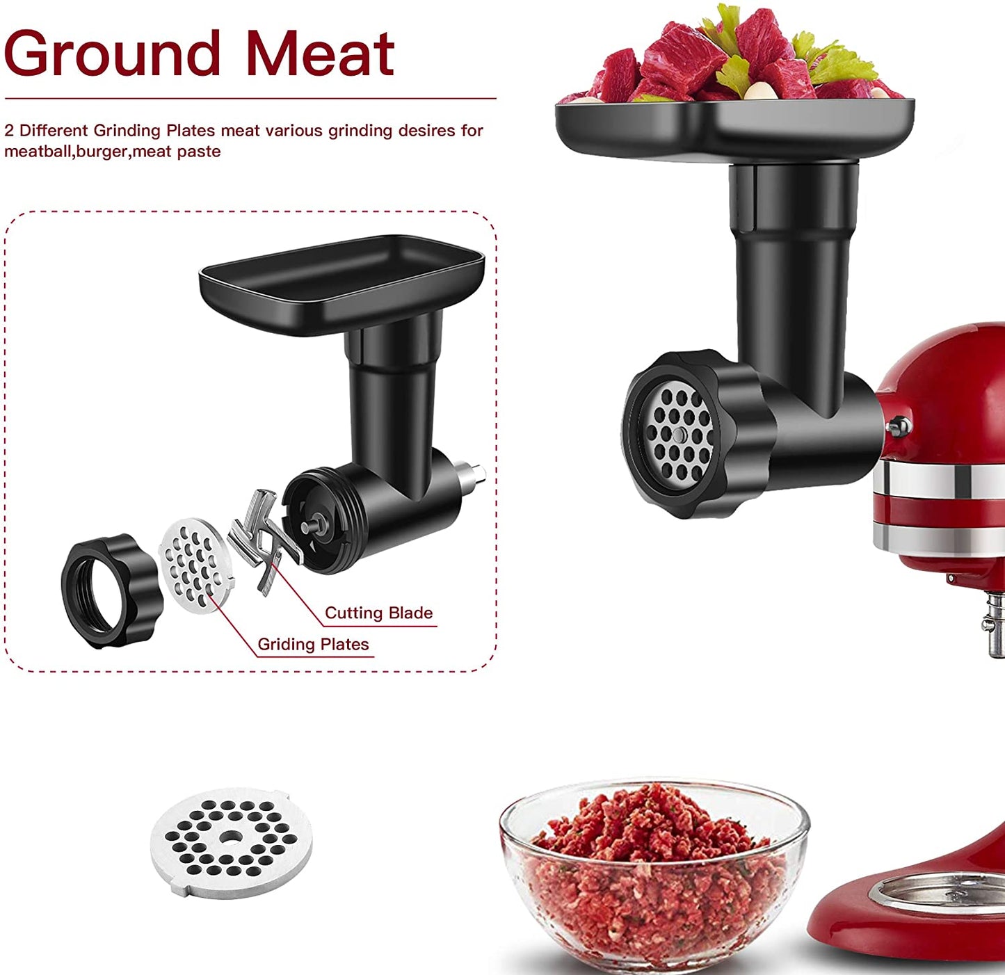 Meat Grinder & Slicer Shredder Attachments for Kitchenaid Stand Mixer, for Kitchenaid Mixer Accessories Includes Meat Grinder with Sausage Stuffer Tubesand and Slicer Shredder Set by
