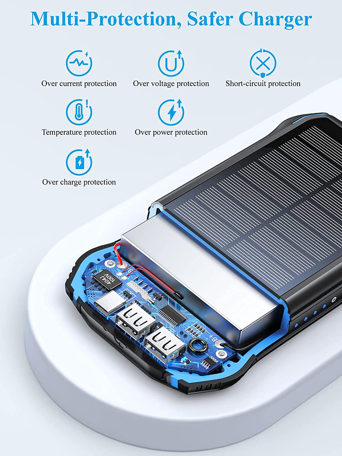 Aonidi Solar Power Bank, Portable Charger 26800Mah with 5V 3.1A Output 2 Inputs, Outdoor Battery Pack with Flashlight IP66 Waterproof Battery Bank for Iphone Android Cell Phones