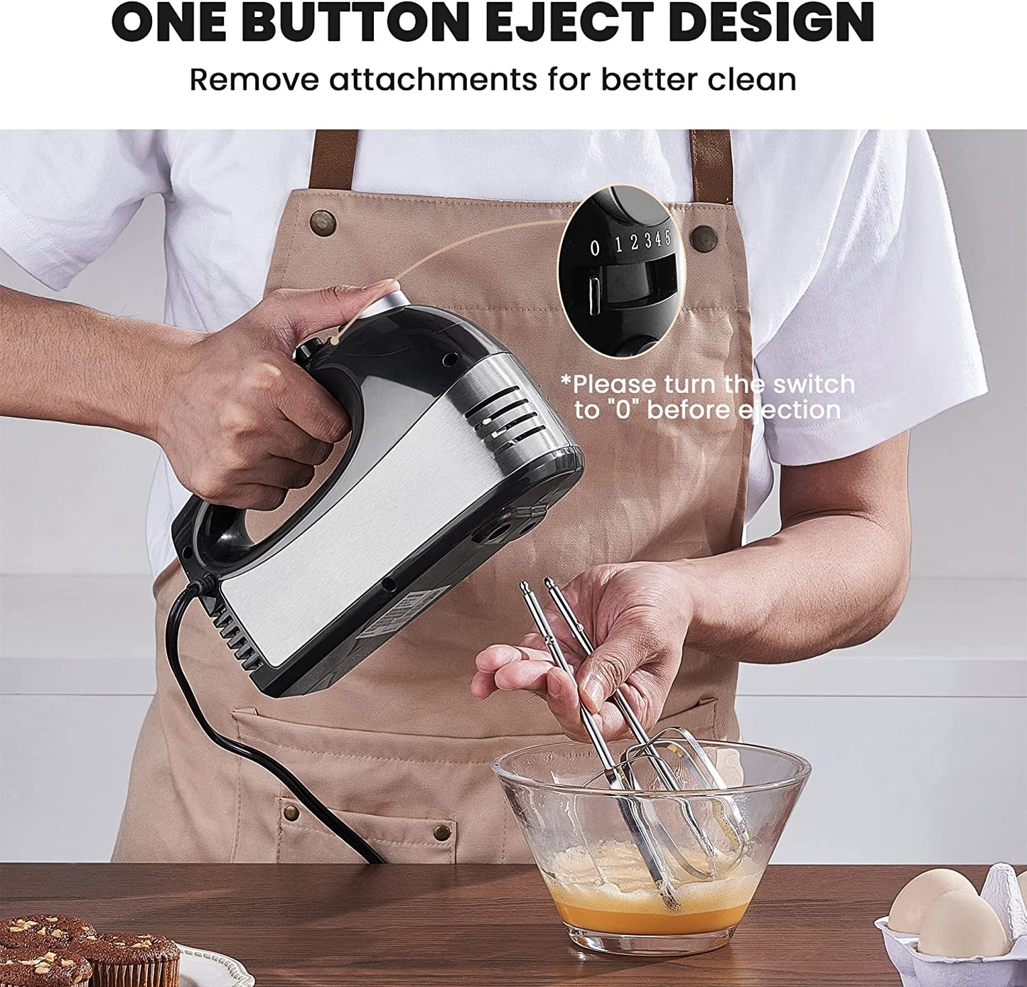 Hand Mixer Electric,  5-Speed Hand Mixer with Turbo Handheld Kitchen Mixer Includes Beaters, Dough Hooks and Storage Case (Black)