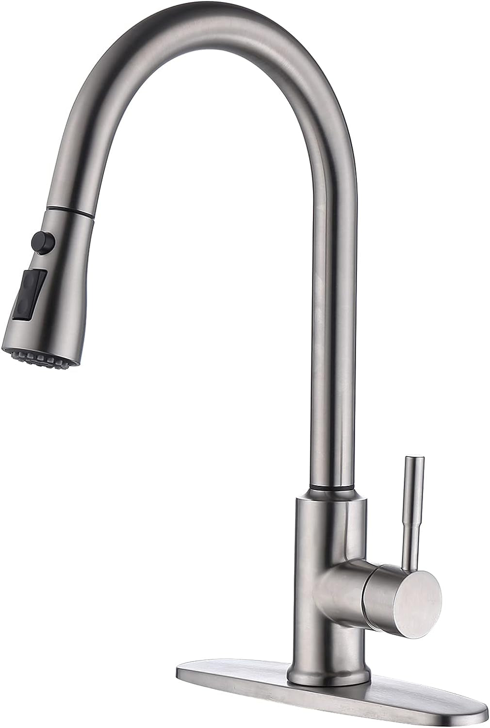 Kitchen Sink Faucet with Pull Out Sprayer, Fingerprint Resistant, Single Hole Deck Mount, Single Handle 304 Stainless Steel Kitchen Faucet, Brushed Nickel