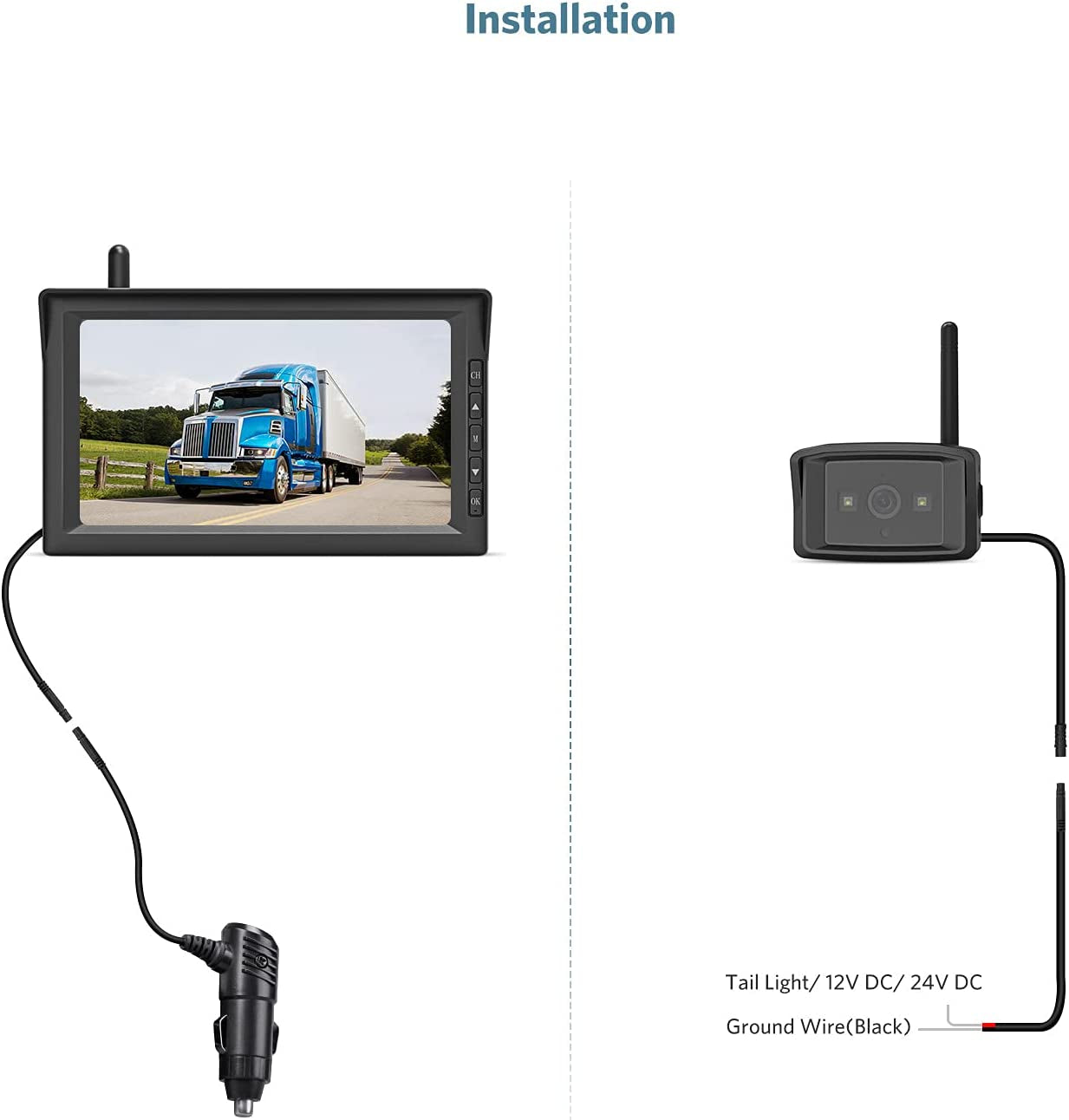 Wireless Backup Camera for RV Truck Car Trailer Pickup Van, with 7" HD Monitor Split Screen, IR Night Vision Waterproof Back up Camera Systems, Support 2 Cameras (BOSCAM K10)