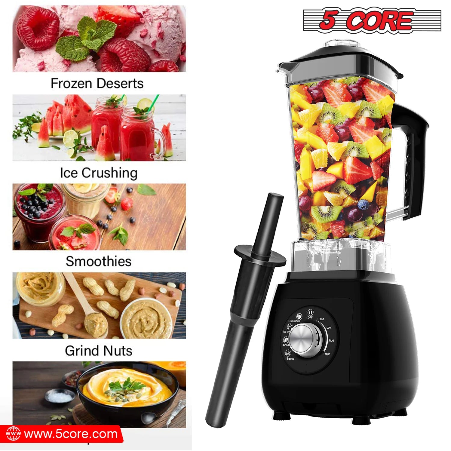 5 Core Personal Blender for Shakes & Smoothies/ Portable Blender 68 Oz Capacity, Titanium Blade, Travel Cup & Lid/ Heavy-Duty Portable Blender & Food Processor Ideal for Juices, Baby Food- JB 2000 M