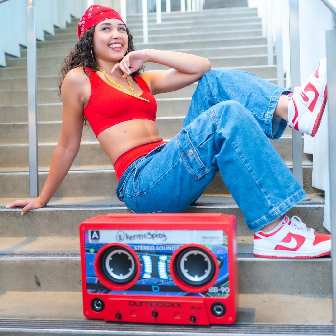 Remixx Bluetooth Boombox | Bluetooth Speaker with the Looks of a Cassette | Bringing Back the Retro Cassette Vibes | Includes Wireless Microphone | Electric Red